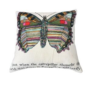 Sugarboo & Co Butterfly Quote  Pillow Cover  Cream Linen Printed Large 24"